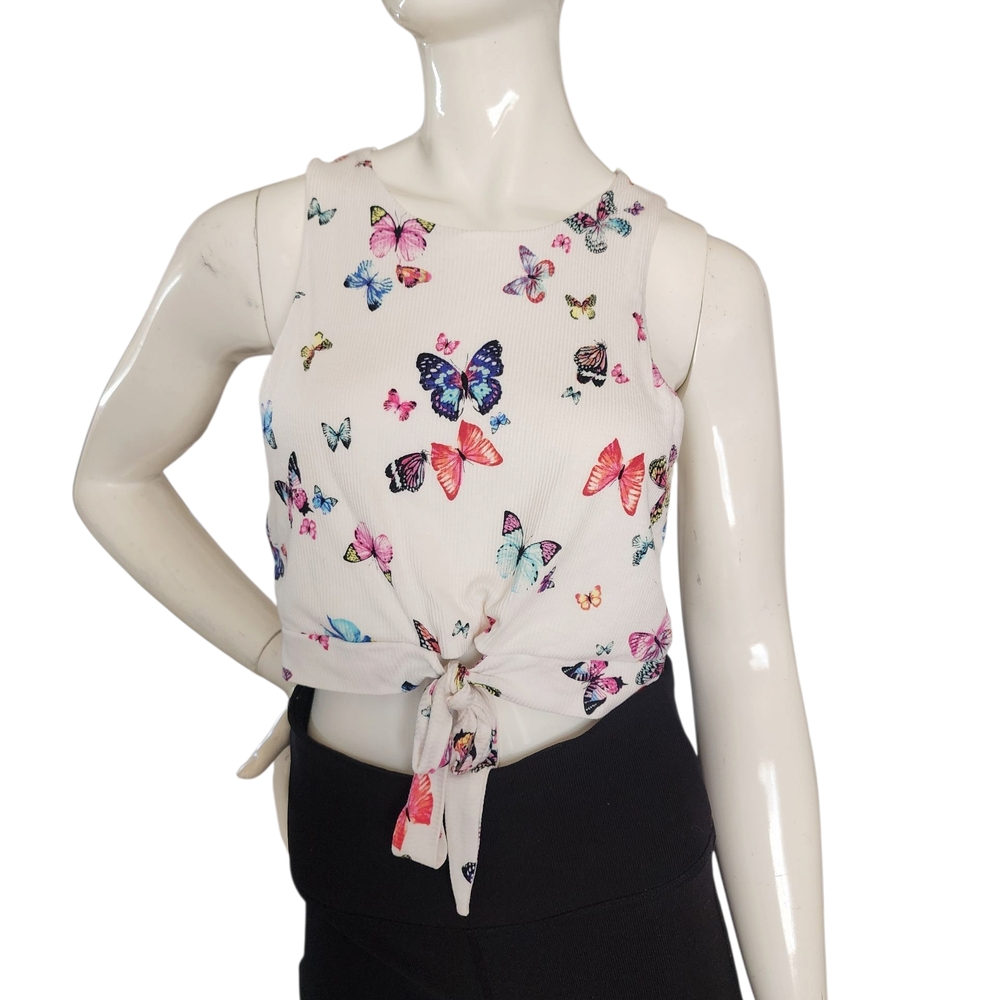 Butterfly Print Tie-Front Top